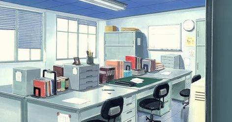 A collection of amazing Anime Landscapes, Sceneries and Backgrounds. Anime Office, Cubicle Office, Japanese Office, Teachers Room, Episode Interactive Backgrounds, Teacher Office, Anime Places, Episode Backgrounds, Office Background