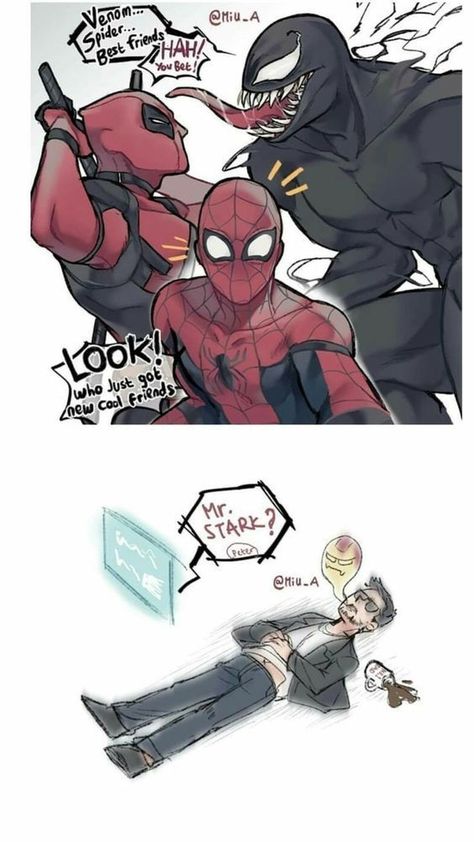 Deadpool Y Spiderman, Avengers Humor, Deadpool Spiderman, Deadpool X Spiderman, Spiderman Venom, Superfamily Avengers, Venom Comics, Deadpool And Spiderman, Dead Pool