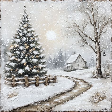 White Winter Scenery Sign 10" x 10" Metal TTE-062 White/Brown/Tan/Black Winter Outside Decorations, Winter Images Nature, Christmas Scenery Paintings, Winter Scenery Christmas, Winter Scenery Pictures, Christmas Winter Scenes, Winter Art Painting, Winter Widgets, Artsy Christmas