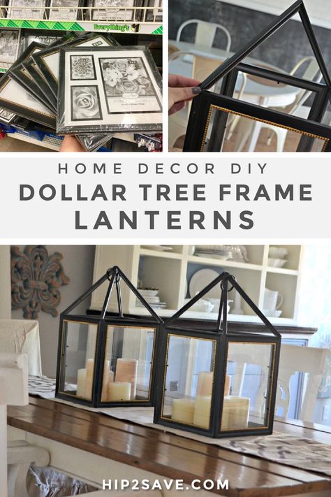 Make these trendy decorative lanterns by using photo frames from Dollar Tree to display candles inside or change up your decor seasonally! #dollartree #diy #crafts #frugal #budget #lanterns #homedecor #dollarstore #decor #decoration Dollar Tree Frames, Dollartree Diy, Festive Halloween Decor, Dollar Tree Wedding, Decorative Lanterns, Tree Lanterns, Diy Wedding On A Budget, Tree Frame, Dollar Store Diy Projects