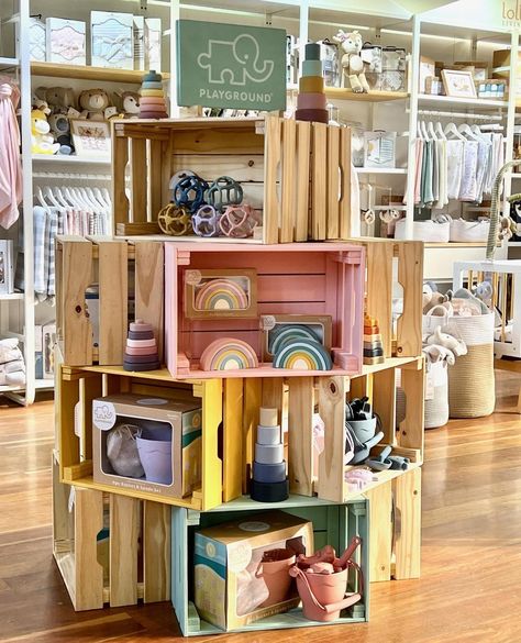 Toy Stall Display, Craft Shop Display Ideas, Tiny Store Design, Gift Shop Displays Visual Merchandising, Toy Shop Interior Design, Toy Store Interior Design, Store Counter Ideas, Kids Shop Interior, Painted Tree Boutique Booth Ideas