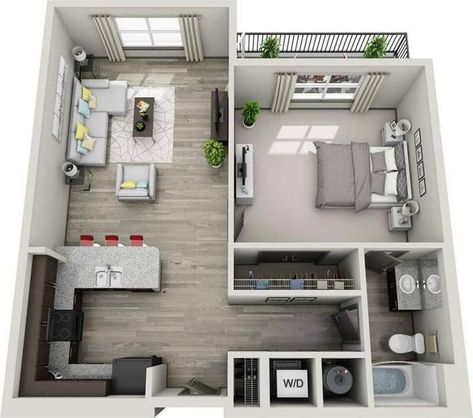 Hotel Room Design Plan, Small Apartment Layout, Small Apartment Plans, Small House Blueprints, One Bedroom House, Small House Layout, House Floor Design, Small Apartment Design, Apartment Floor Plans