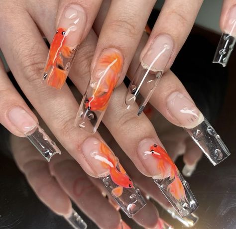 Aquarium Nails, Nail Design Glitter, Gothic Nails, Dope Nail Designs, Exotic Nails, Long Square Acrylic Nails, Her Nails, October 2, Fire Nails