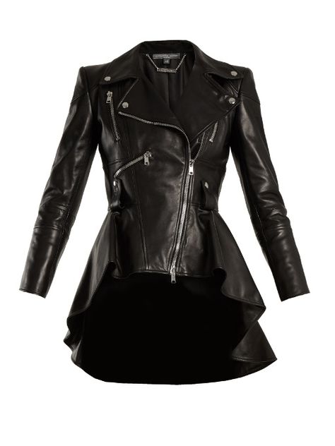 Love this by ALEXANDER MCQUEEN Waterfall-Hem Leather Jacket - $3995 Fitted Biker Jacket, Womens Leather Biker Jacket, Leather Peplum, Denim Coat Women, Biker Leather Jacket, Peplum Jacket, Real Leather Jacket, Custom Jacket, Biker Leather