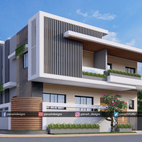 Stunning G+1 Bungalow Elevation Design with Spacious Parking Space. G+1 Villa Elevation Design, Elevation With Balcony, Modern Parking Design, Elevation G+1, Elevation Designs For House G+1, Front Elevation Designs Modern G+1, Balcony Elevation Design, G 1 Elevation Design, Bungalow Elevation Design