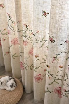 Pretty Curtains Bedroom, Embroided Curtains, Curtain Hooks Ideas, Aesthetic Curtains, Dark Homes, Embroidery Curtains, Embroidered Curtains, Butterfly Room, Cute Curtains