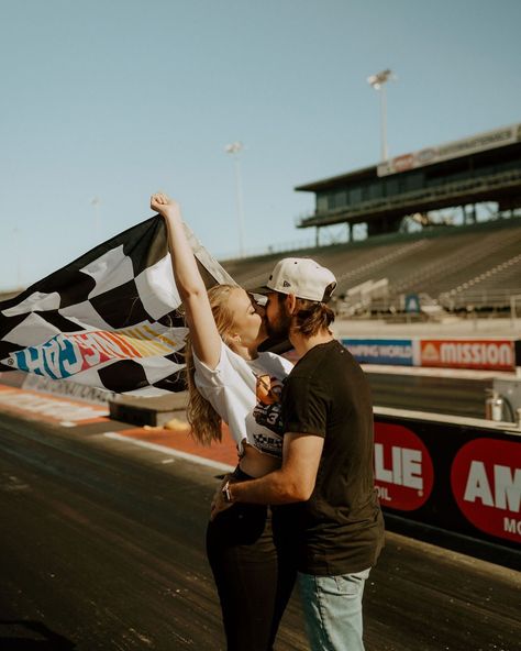 racing to the altarrrr 🏎️ 🏁 . . #racing #engagement #speedway Race Track Engagement Photos, Racing Couple Aesthetic, Race Car Engagement Photos, Racing Engagement Photos, Racetrack Photoshoot, Bf Halloween Costumes, Racing Photoshoot, Racing Wedding