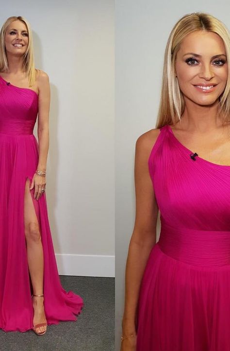 TESS DALY IS PRETTY IN PINK FOR STRICTLY COME DANCING Tess Daly Hair, Tess Daly, Suzanne Neville, 50 And Fabulous, Silk Chiffon Dress, Strictly Come Dancing, Fuchsia Pink, Pink Silk, Silk Chiffon