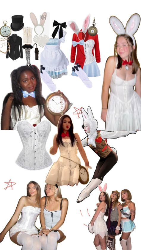 Alice In Wonderland Inspired Outfits White Rabbit, Alice In Wonderland White Rabbit Halloween, Mr Rabbit Alice In Wonderland Costume, White Bunny From Alice In Wonderland Costume, Rabbit Halloween Costume Women, Mad Hatter And White Rabbit Costume, Halloween White Dress Costume Ideas, Bunny Costume Women White, Bunny Costume Alice In Wonderland