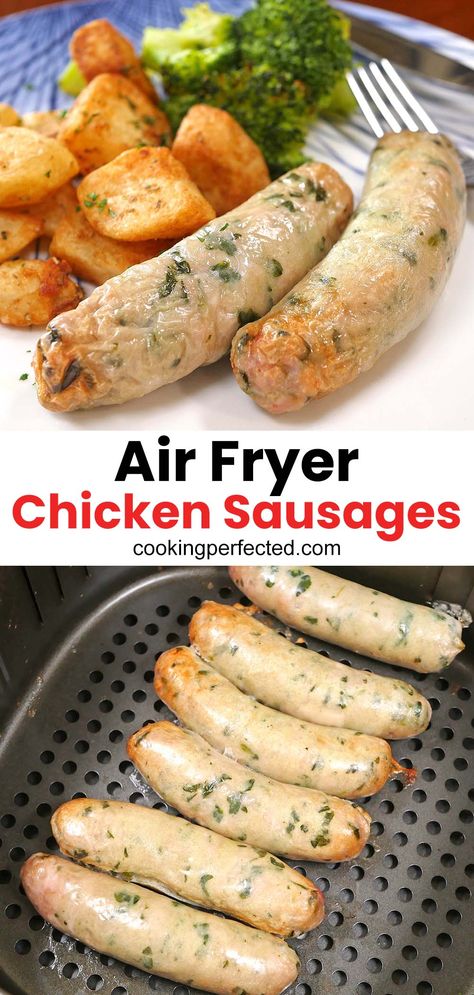 Airfryer Chicken Sausage, Air Fry Turkey Sausage, Chicken Apple Sausage Air Fryer, Air Fry Chicken Sausage, Ww Chicken Sausage Recipes, Air Fryer Chicken Sausage And Veggies, Chicken Sausage In Air Fryer, Chicken Sausages Recipe, Chicken Sausage Recipes Healthy Low Carb