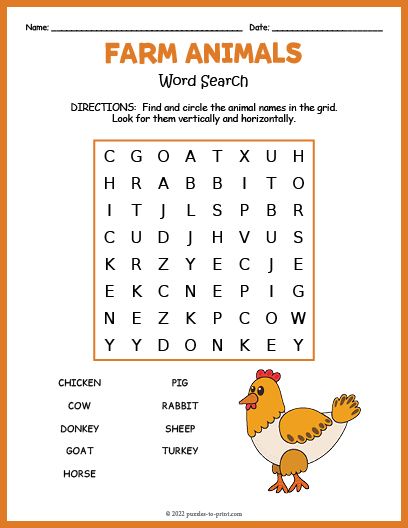 Free Printable Farm Animals Word Search Free Printable Farm Animals, Animal Word Search, Printable Farm Animals, Summer Word Search, Thanksgiving Word Search, Word Search For Kids, Free Printable Word Searches, Teach English To Kids, Thanksgiving Words