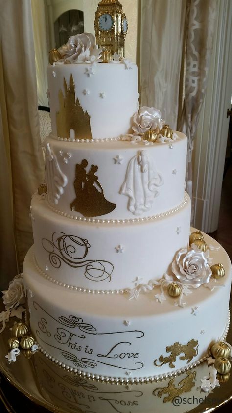 Cinderella Wedding Cake Ideas, Princess Garden Wedding, Wedding Cake Disney Theme, Disney Cake Wedding, Cinderella Themed Wedding Cake, Disney Fairytale Wedding Cake, Disney Castle Wedding Cake, Disney Theme Wedding Cake, Cinderella Themed Quinceanera Cake