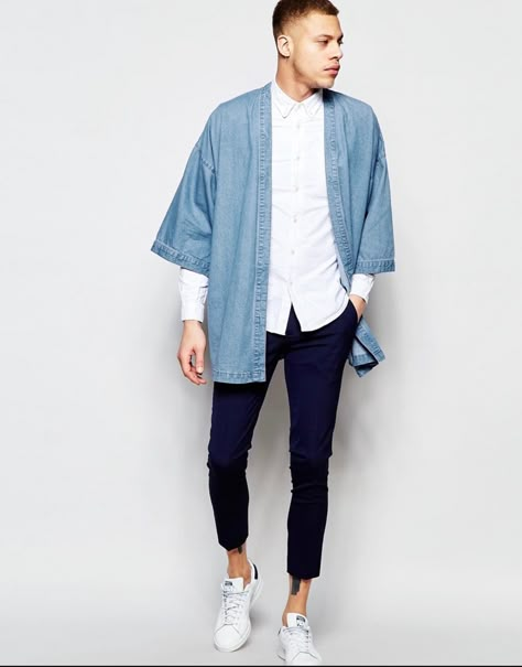 Its all about styling/ fabric choice Kimono Fashion Street Style Casual, Kimono Men, Denim Kimono, Male Kimono, Mode Kimono, Fashion Street Style, Mode Inspo, Old Man, Kimono Fashion