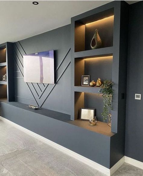 Tv Wall Built In Ideas, Room Tv Unit Design, Built In Ideas, Design Tv Wall, Room Tv Unit, Modern Tv Room, Tv Fal, Tv Unit Design Modern, Feature Wall Living Room