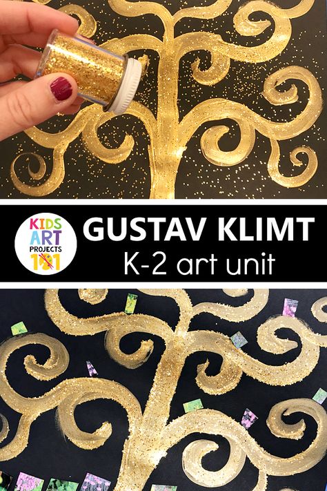 Gustav Klimt Teaching Resources and Lesson Plans - Kids Art Projects 101 Pumpkin Art Project, Famous Artists For Kids, Elementary Art Lessons, Elementary Art Classroom, Famous Artworks, Elementary School Art, Gustav Klimt Art, Klimt Art, Tree Of Life Art