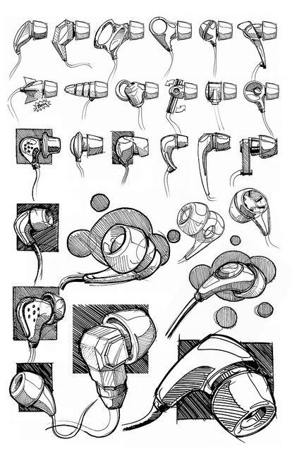 Headphones Design Sketch, Headphones Concept Art, Product Concept Sketch, Earphones Sketch, Graphic Design Sketches, Product Design Sketch Concept, Headphones Sketch, Earbuds Design, Headphone Sketch