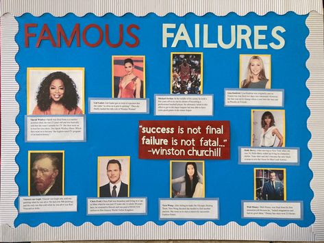 Famous Failures Bulletin Board, Famous Failures, School Library Decor, English Games, School Displays, School Bulletin Boards, Library Decor, Role Model, Teacher Ideas