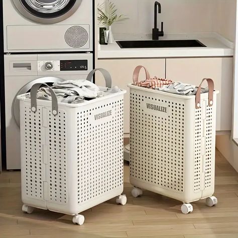 Laundry Hamper With Wheels, Basket With Wheels, Closet Storage Drawers, Rolling Laundry Basket, Folding Laundry Basket, Laundry Basket Organization, Dirty Clothes Storage, Dirty Clothes Basket, Folding Laundry