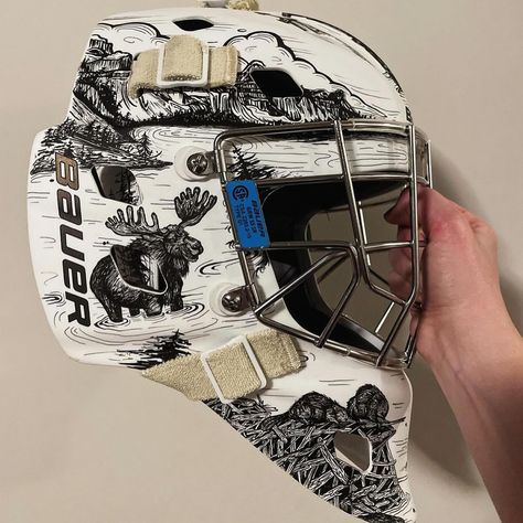 Goalie Masks (@goaliemasks101) • Instagram photos and videos Black And White Vibes, Detailed Sketches, Goalie Gear, Cool Helmets, Goalie Pads, Hockey Gear, Sports Ideas, Hockey Season, Hockey Humor