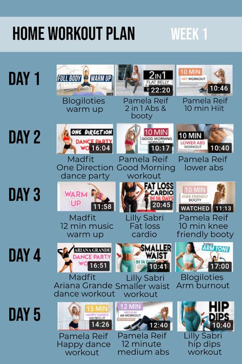 Pilates Weekly Workout, Weekly Work Out Plan At Home, Blogilates Workout Plan, Pamela Reif Abs Workout Plan, Workout Plan Videos, Weekly Workout Plans Pilates, Workout Schedule Youtube, Pamela Workout Plan, Workout Plan For A Week