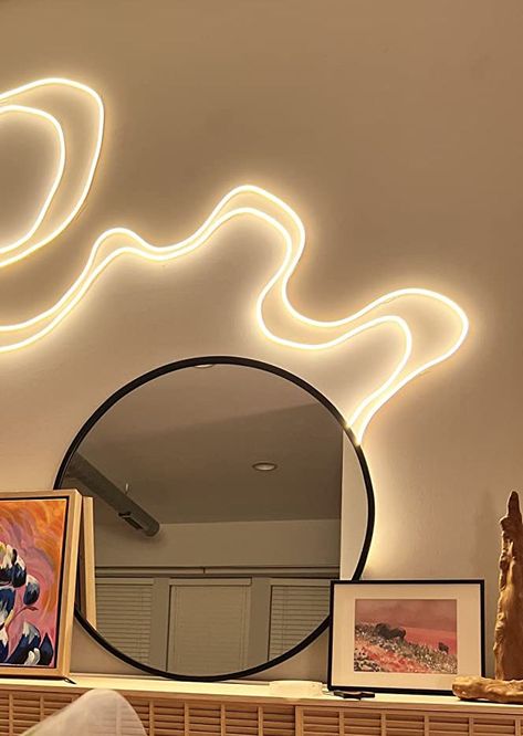 Led Interior Design, Rope Lights Bedroom, Neon Light Bedroom, Led Lights Living Room, Neon Strip Lights, Led Light Bedroom, Neon Room Decor, Flexible Neon Light, Dorm Lighting