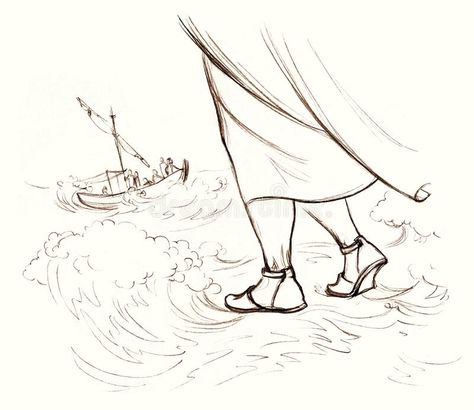 Biblical Art Drawings Pencil, Jesus Walking On Water Tattoo, Bible Sketches Art, Sandals Background, Womb Drawing, Jesus Pencil Drawing, Biblical Art Drawings, Christian Drawings Inspiration, Biblical Drawings