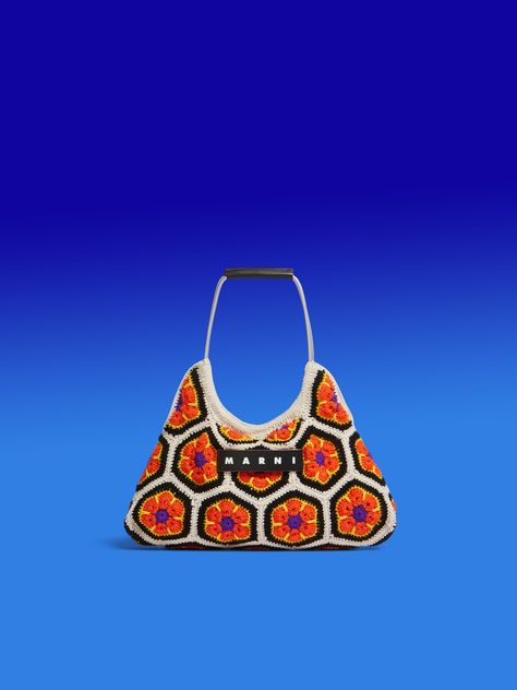 Orange MARNI MARKET FARM crochet bag - Shopping Bags Marni Crochet, Farm Crochet, Marni Market, Trapeze Silhouette, Marni Bag, Pool Bags, Visible Mending, Handbag Collection, Leather Tag