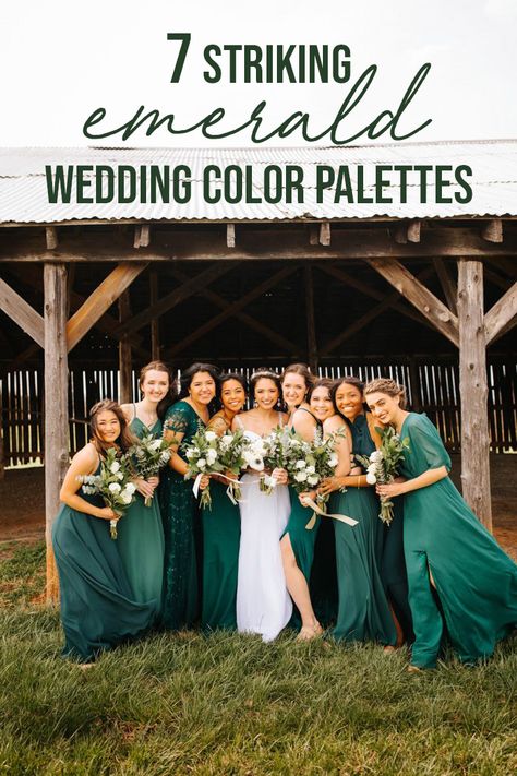 7 Striking Emerald Wedding Color Palettes | Junebug Weddings Emerald Mismatched Bridesmaids, Mismatched Teal Bridesmaid Dresses, Emerald Green Mismatched Bridesmaids, Different Bridesmaid Dresses Green, Teal Bridesmaid Dresses Mismatched, Mismatched Emerald Bridesmaid Dresses, Mismatched Bridesmaid Dresses Green, Green Bridesmaid Dresses Mismatched, Truvelle Bridal