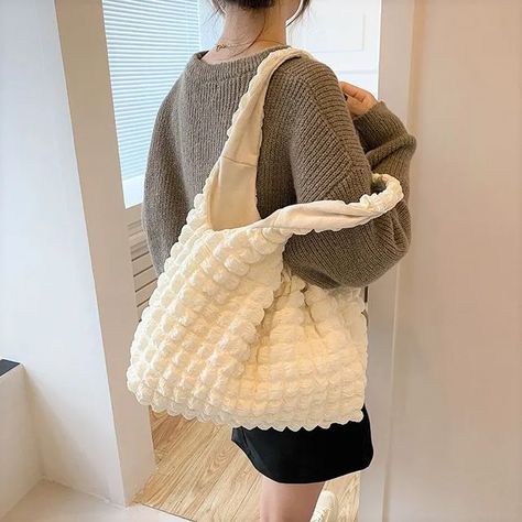 mizandrus - Quilted Tote Bag Cloud Bag, Quilted Tote Bags, Quilted Totes, Large Handbags, Canvas Handbags, Plaid Fashion, Pastel Yellow, Casual Tote, Quilted Bag