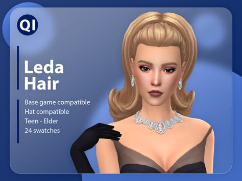 Leda Hair | Quirky Introvert CC on Patreon 1950 Hair, Retro Ponytail, Sims 4 Decades Challenge, 1950s Hairstyles, 50s Hairstyles, 60s Hair, Pelo Sims, Ponytail Hairstyle, Free Sims 4