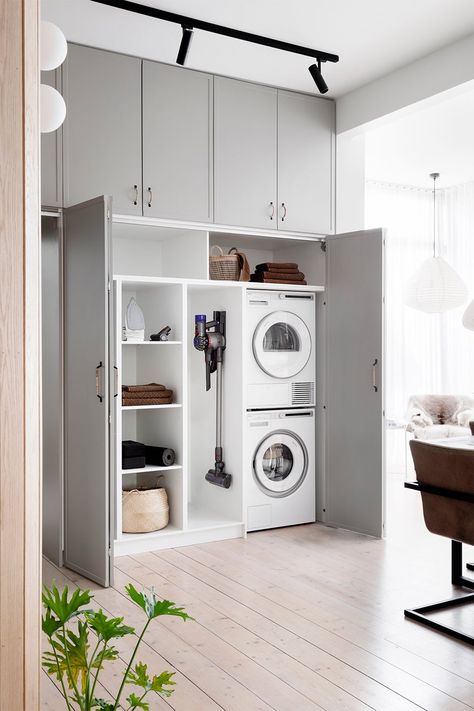 Drømme Bad, Hidden Laundry, Compact Laundry, Secret Passageways, Laundry Design, Small Laundry, Laundry Room Design, House And Home Magazine, Interior Projects