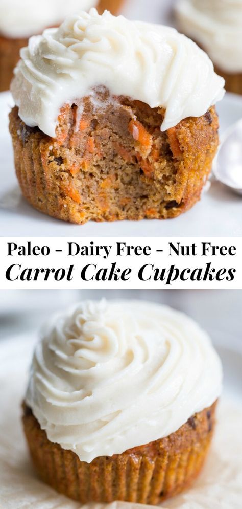 Healthyish Desserts, Paleo Cupcakes, Nut Free Desserts, Paleo Carrot Cake, Paleo Cake, Clean Foods, Paleo Recipes Dessert, Nut Free Recipes, Carrot Cake Cupcakes