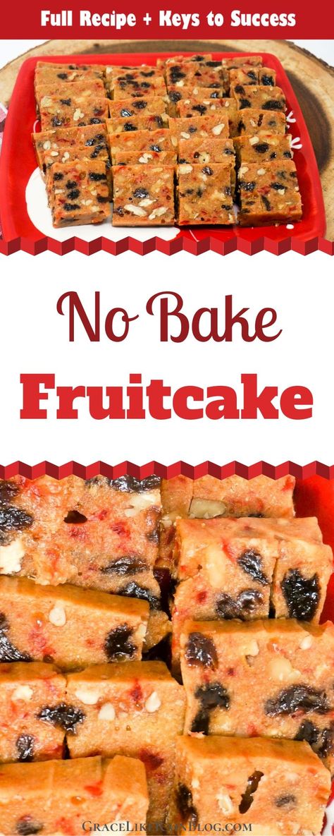 Christmas Fruitcake is one of those things that a lot of people turn up their nose at, but this No Bake Fruitcake recipe is actually really delicious, made primarily with graham crackers, butter, and marshmallows! It's one of my favorite treats at Christmas and I think you'll love it too. | Icebox Fruitcake with Graham Crackers | Fruit Cake without candied fruit | #Fruitcake #NoBake #GrahamCrackers Menu For Christmas Party, No Bake Fruit Cake, Icebox Fruit Cake Recipe, Icebox Fruitcake, Christmas Candy Gift Ideas, Cake With Marshmallows, Old Fashioned Gingerbread Recipe, Stovetop Appetizers, Holiday Fruit Cake