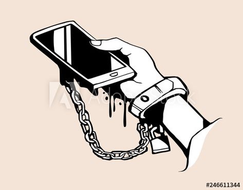 Addicted To Phone Drawing, Phone Addicted Illustration, Addicted To Phone Art, Phone Addict Aesthetic, Phone Call Illustration, Addicted To Phone, Smartphone Illustration, Lock Drawing, Phone Addict