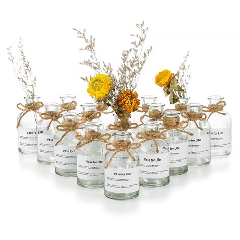 PRICES MAY VARY. Antique Glass Bud Vase: This elegant small glass vase combines the minimalist style well with twine rope and labels. The cute vase gives an eclectic feel and also adds a unique charm to any room. They are sthylish enough to appreciate on their own, and they simultaneously highlight the unique beauty of your plants when paired with flowers. Well Crafted Vase for Flowers: Made of thick glass, this small vase is more durable, heavy, sturdy and stable. The clear glass vase with high Boho Vases, Vases For Centerpieces, Glass Vases Centerpieces, Boho Vase, Vase Transparent, Small Glass Vases, Clear Vases, Clear Vase, Wedding Bottles