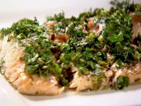 Oven Roasted salmon recipe from barefoot contessa high in omega-3 Best Dinner Party Recipes, Roasted Salmon Recipes, Oven Roasted Salmon, Green Herbs, Good Roasts, Food Network Canada, Herb Recipes, Impressive Recipes, Barefoot Contessa