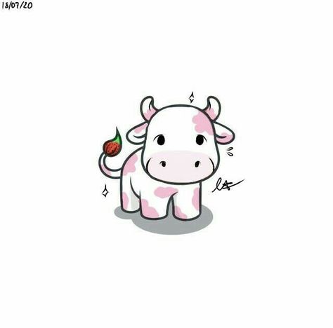 🍓cow🍓 Pink Cow Tattoo, Pink Cow Painting, Cow Tattoo Small Simple, Baby Cow Tattoo, Simple Cow Drawing, Cow Drawing Easy, Drawing Ideas Easy Doodles, Cow Tattoo, Cow Illustration