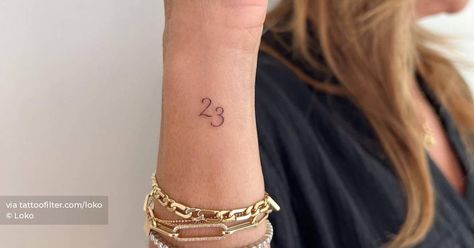 Tattoo of the number "23" located on the wrist. Number 23 Tattoo, 23 Tattoo, Mark 10 9, Hair Stenciling, Number Tattoos, Tattoo Cover-up, Tattoo Meaning, Cover Up Tattoos, Little Tattoos