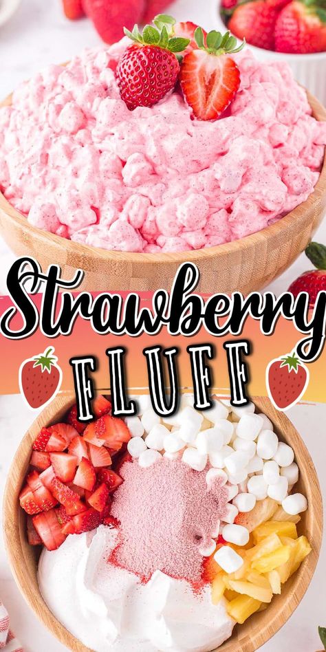 Strawberry Fluff Salad, Marshmallow Salad, Strawberry Recipes Easy, Fluff Salad Recipes, Strawberry Fluff, Homemade Whipped Cream Recipe, Fluff Salad, Desserts Summer, Fluff Recipe