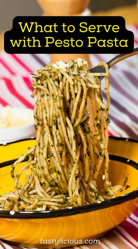 Best side dishes for pesto pasta | What To Serve With Pesto Pasta | What do you eat pesto pasta with | what salad goes with pesto pasta | summer dinner recipes | healthy lunch ideas | dinner ideas | breakfast ideas | easy healthy dinner recipes Pesto Pasta Dinner Recipes, What To Serve With Pesto Pasta, What To Eat With Pesto, Pesto Pasta Side Dish, Pesto Pasta Ideas, Pesto Pasta Recipes Easy, Pasta With Pesto Recipes, What To Make With Pesto, What To Do With Pesto