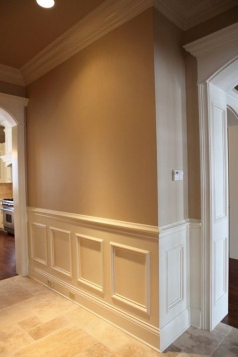 Travertine Tile Trim - Foter Wood Panel Walls White, Half Wall Moulding Ideas, Arched Moulding, Border Walls, Color Hallway, Wainscoting Design, Wood Paneling Living Room, Wood Panel Painting, Designer Paint Colors