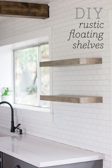 How to build these shelves the easy way! Diy Kitchen Shelves, Shelves Ideas, Rustic Floating Shelves, Future Kitchen, Regal Design, Floating Shelves Diy, Brick Walls, Estantes Flotantes, Rustic Shelves