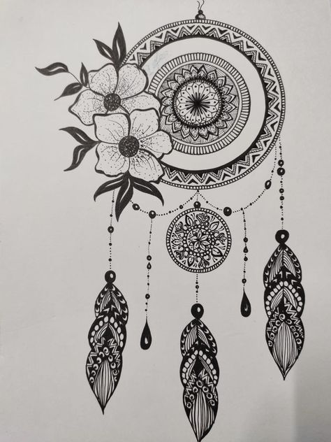 Dream Catcher Mandala Drawing, Mandala Dream Catcher Tattoo, Dream Catcher Sketch, Mandala Dream Catcher, Dream Catcher Drawing, Mandala Sketch, Dream Catcher Mandala, Mandala Drawings, Cute Easy Paintings