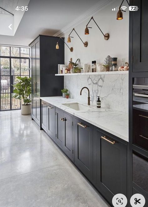 Blakes London, Charcoal Kitchen, Herringbone Kitchen, Kitchen Cabinet Inspiration, Open Plan Kitchen Living Room, Transitional Decor Kitchen, Kitchen Dinning Room, Kitchen Dinning, Kitchen Marble