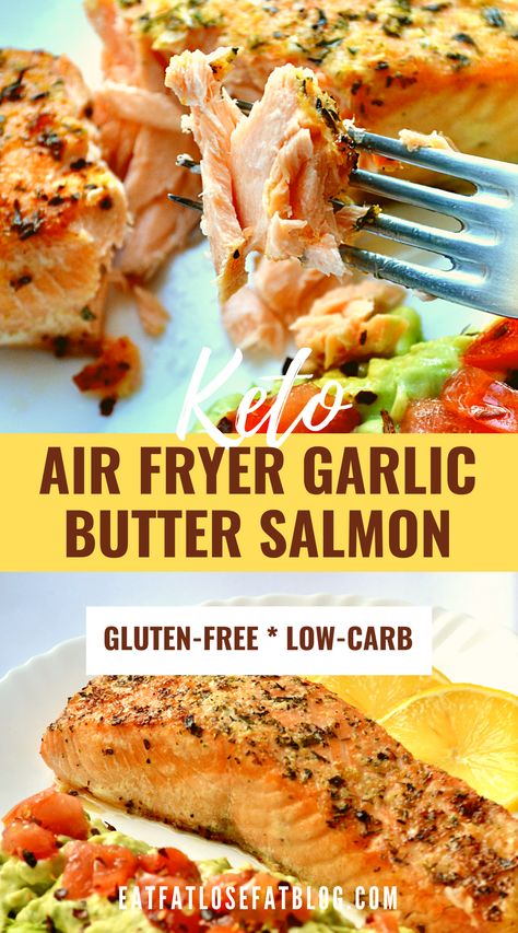 keto air fryer garlic butter salmon recipe | easy Keto-friendly seafood recipe | keto air fryer recipes | keto salmon | keto air fryer salmon | keto salmon air fryer Salmon Air Fryer Recipes Garlic Butter, Keto Salmon Meal, Keto Salmon Air Fryer, Easy Keto Salmon Recipes, Healthy Dinner Recipes Air Fryer Salmon, Salmon Air Frier Recipes, Awaken 180 Recipes, Best Air Fried Salmon, Salmon Recipes Baked Healthy Air Fryer