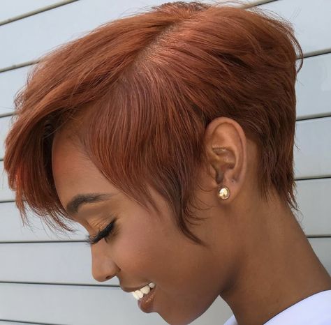 Reputation Hair, Dyed Pixie Cut, Red Pixie Haircut, Coloured Pixie Cut, Pixie Cut With Highlights, Brown Pixie Cut, Black Women Short Hairstyles, Short Red Hair, Womens Haircuts Medium