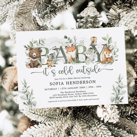 Winter Woodland Baby Shower Ideas, January Baby Shower, Winter Woodland Animals, Winter Baby Shower Themes, January Baby, Eucalyptus Watercolor, Winter Shower, Forest Baby Showers, Outside Baby Showers