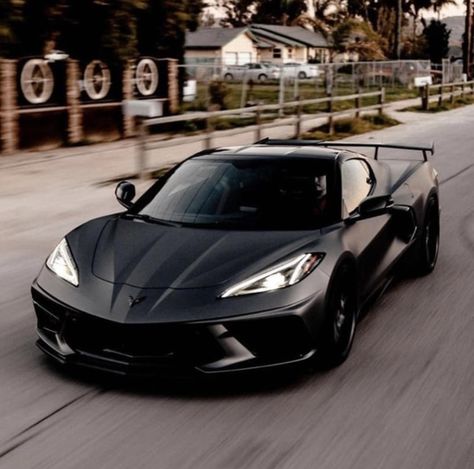 Black Stingray Corvette, Black Corvette Aesthetic, Matte Black Corvette, Black Corvette C8, Corvette Aesthetic, Corvette Stingray Black, Black Corvette, C8 Corvette, Car Deco