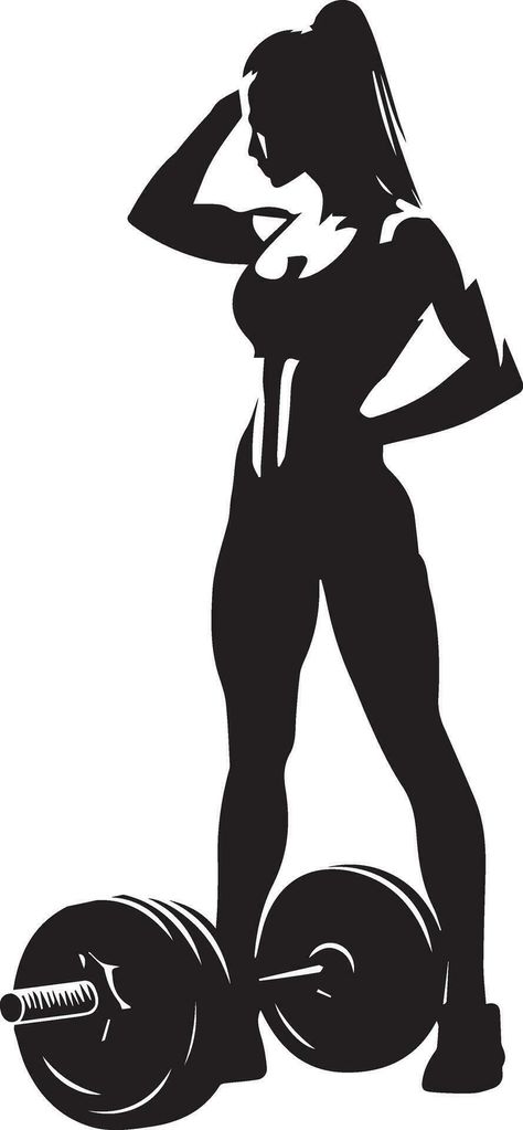 Woman Doing Gym Vector silhouette illustration black color Fit Woman Silhouette, Gym Girl Illustration, Cartoon Fitness Art, Gym Illustration Art, Fitness Art Drawing, Gym Logo Design Ideas, Gym Silhouette, Woman Physique, Diy Workout Tank