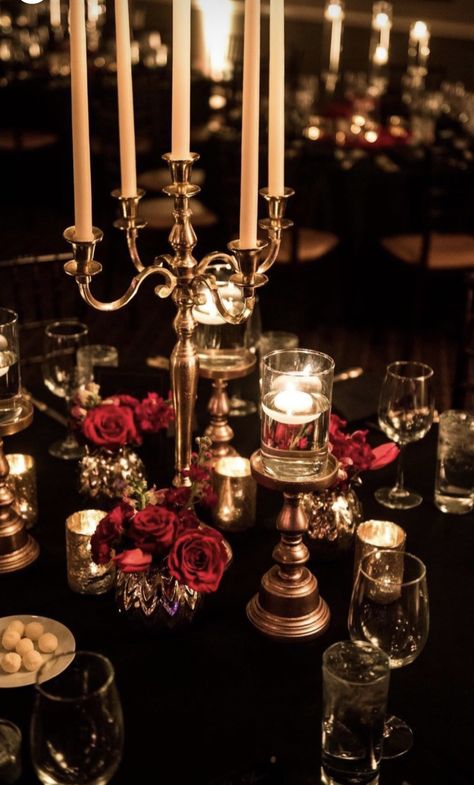 Masquerade Wedding Reception, Black And Red Debut Theme, Phantom Of The Opera Quinceanera, Debut Theme Ideas 18th Black And Red, Phantom Of The Opera Wedding Theme, Phantom Of The Opera Sweet 16, Red And Black Venue Quince, Phantom Of The Opera Decor, Phantom Of The Opera Table Decorations